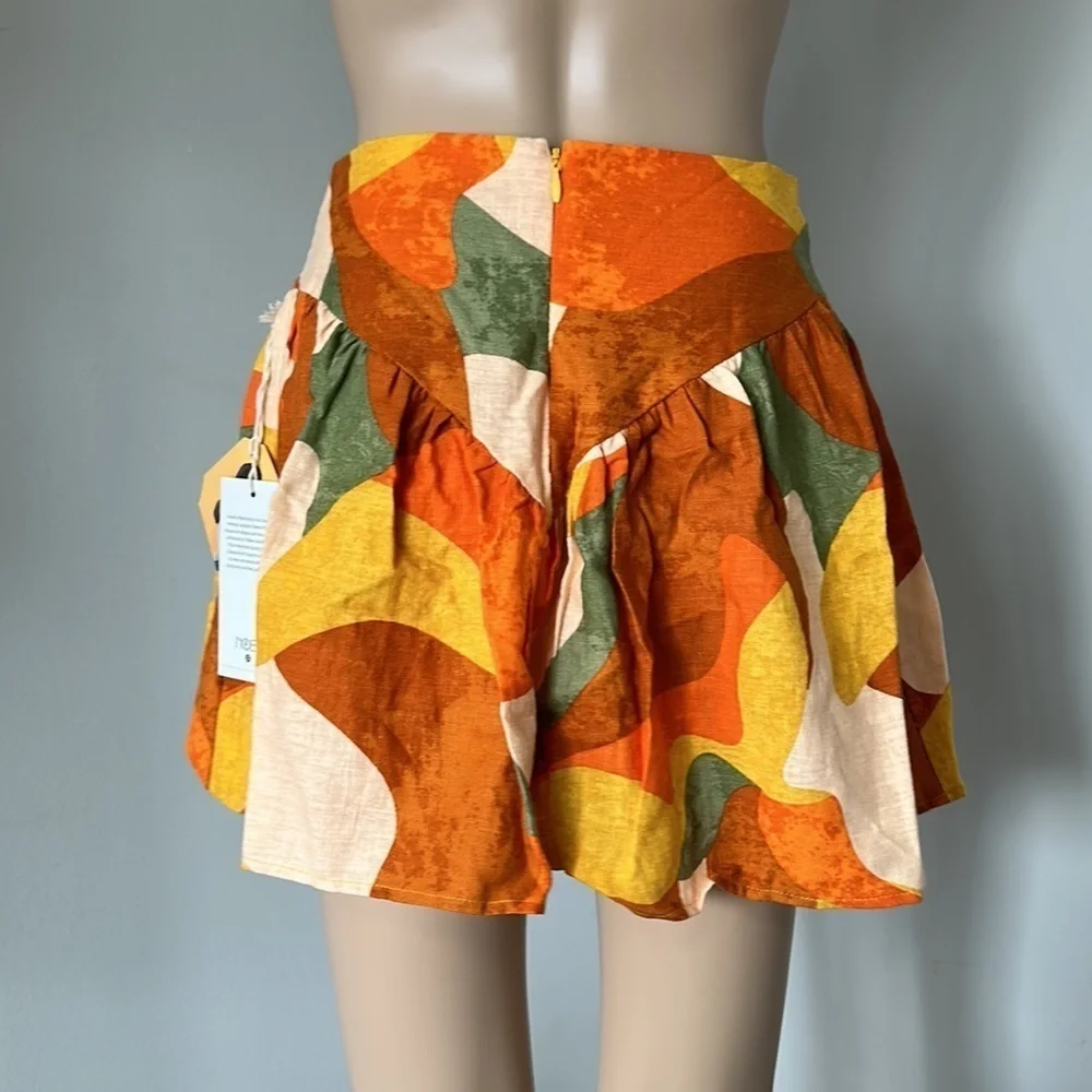 Women's Mini Skirt Tropical Orange Cream Green Fe Noel Zip up - Picture 2 of 3